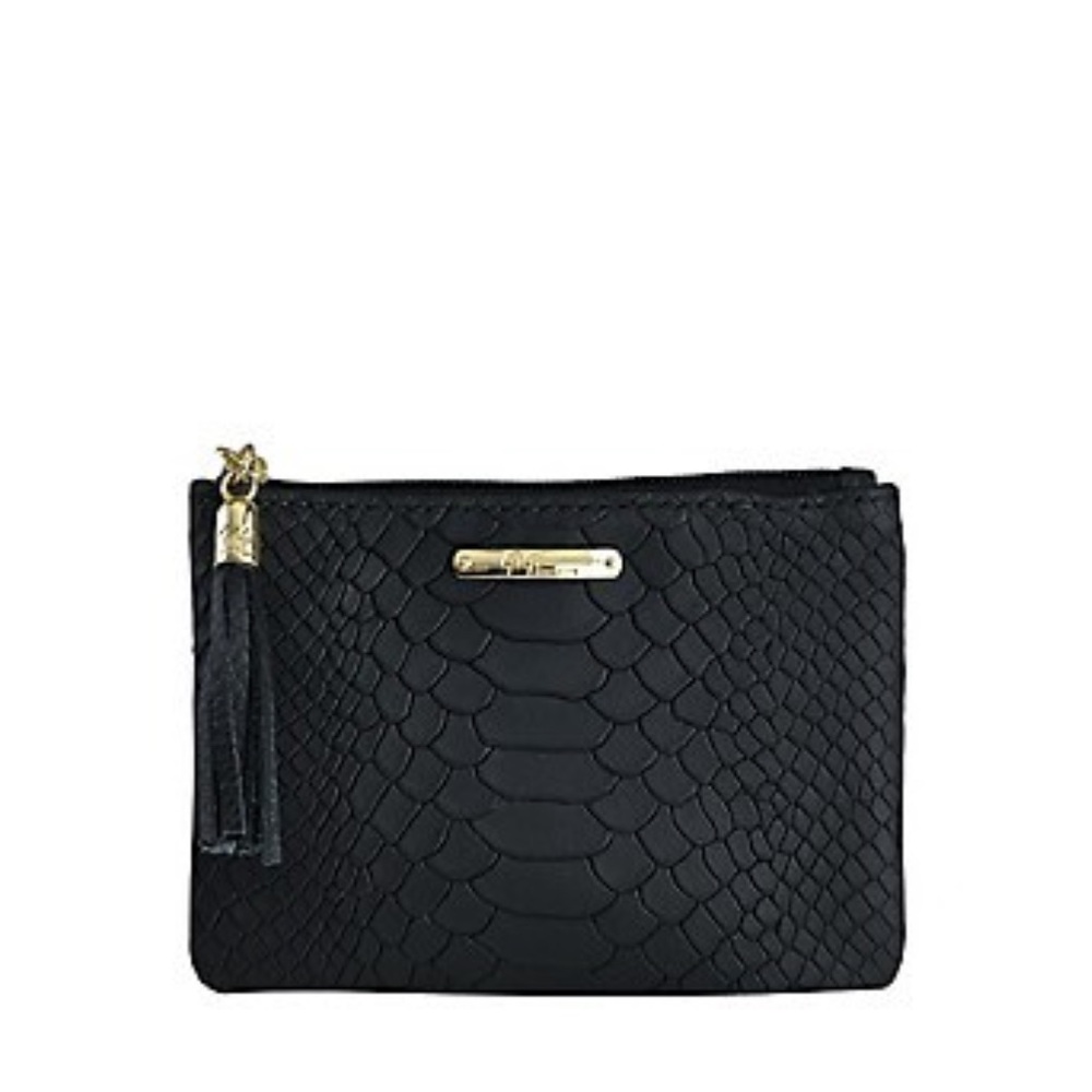 NEW GiGi New York Black Leather Zip Pouch